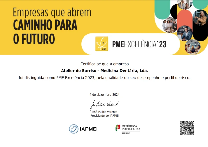certificado pme excelencia atelier do sorriso almancil